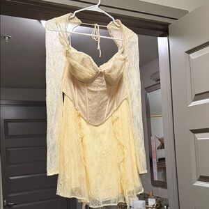 Oh Polly Pale Yellow Lace Mini Dress